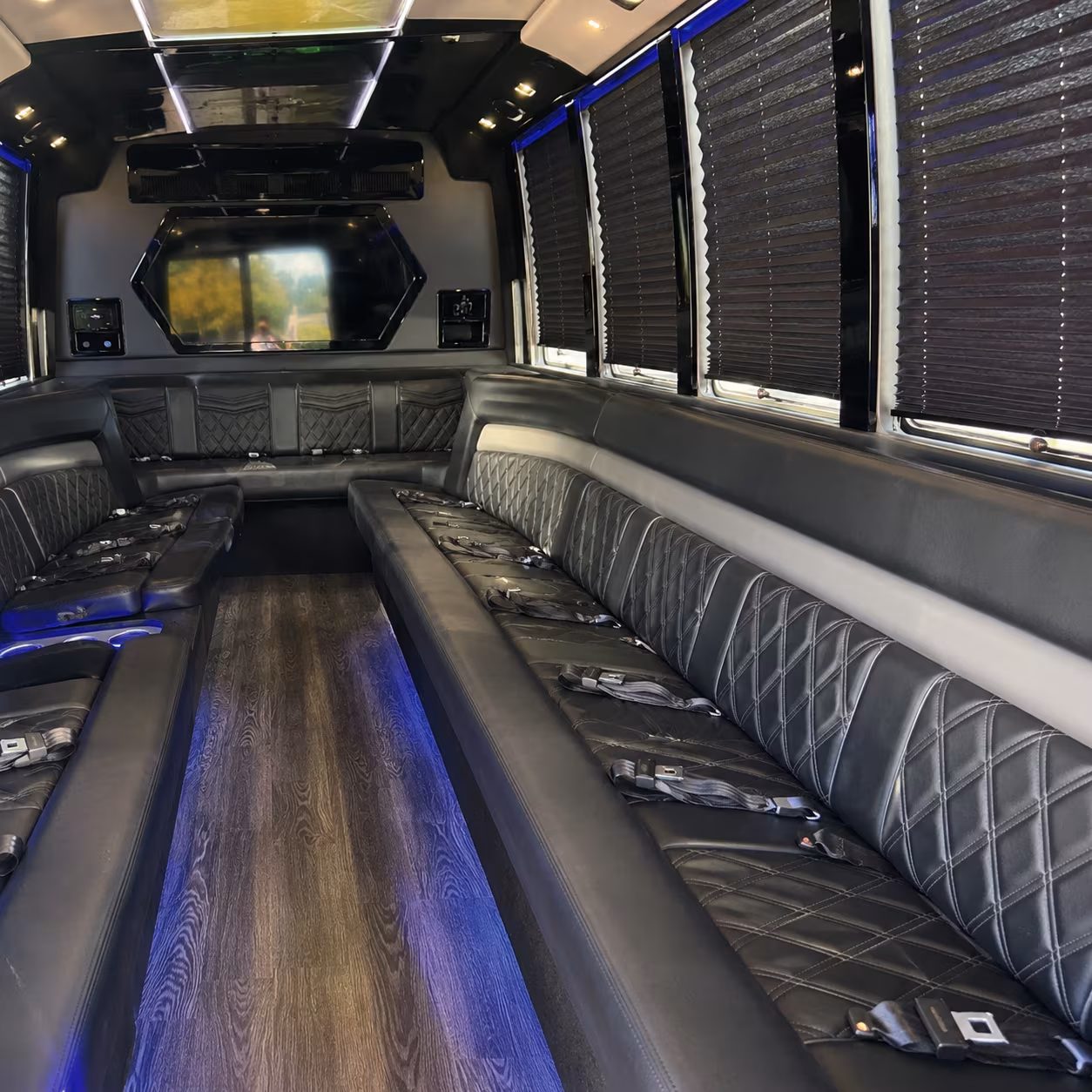 Group beside a Mercedes Sprinter limo in Denver